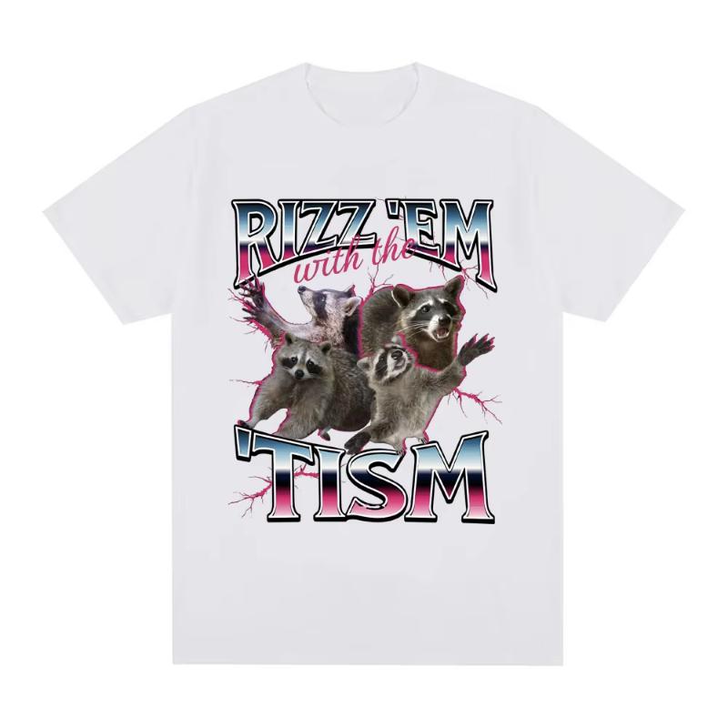 

Rizz Em with The Tism Autism Racoon T Shirt Summer Casual Fashion Short Sleeve T Shirts Men Women s Cotton Oversized T-shirts... 5XL різнокольоровий
