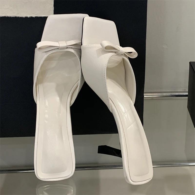 Fashion Eilyken Summer Fashion Butterfly-kont Women Slippers Square Toe Thin Low Heels Banquet Slides Female Shoes Zapatos De Mujer