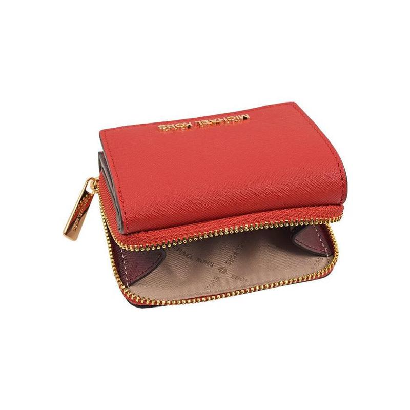 Michael Kors Front Logo Fashion Leather Folding Wallet Mini Women's Red