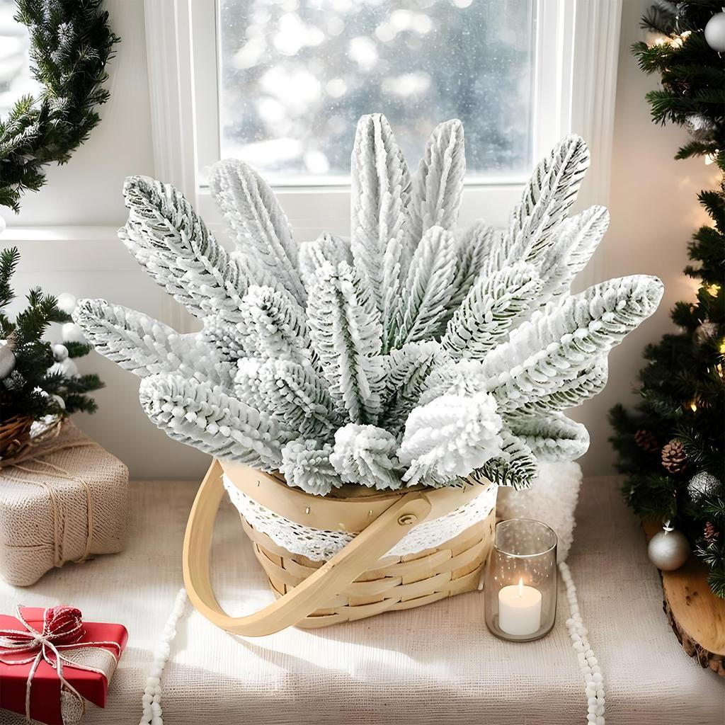 10 Pieces Reusable Christmas Pine Branches for Vase Faux Stems Winter Party Decorations Home Bedroom Living Room Office