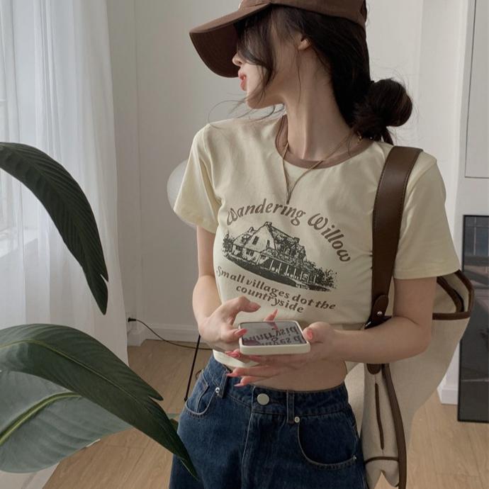 Summer Casual Slim T Shirt Women's Streetwear Harajuku Vintage Graphic Print Short Sleeve T-shirts for Women Y2k Crop Tops Clothes