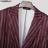 INCERUN Men Deep V Neck Long Sleeve One Button Striped Thin Blazer Short Coats