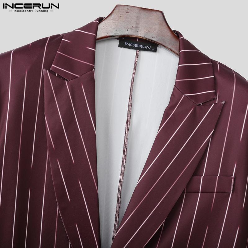 INCERUN Men Deep V Neck Long Sleeve One Button Striped Thin Blazer Short Coats