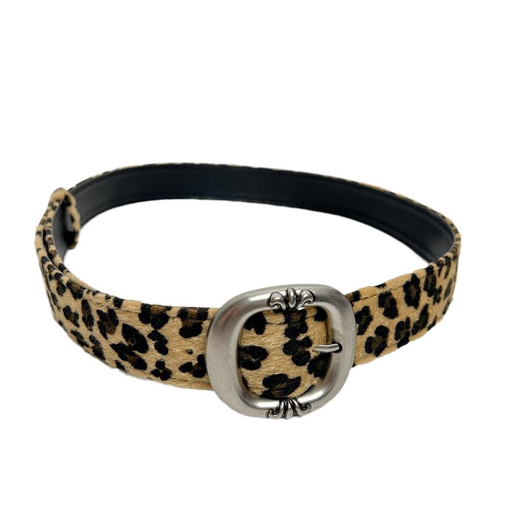Y2K Punk Leopard Print Leather Belt - Women's Retro Design, Trendy American Hot Girl Style, Versatile Cool Accessory