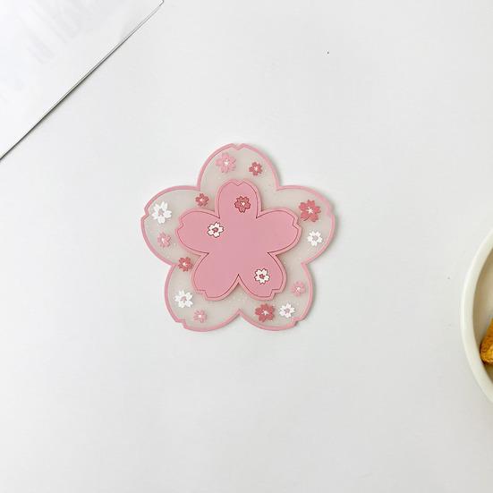 Yousheng Cherry Blossom Silicone Coaster, Heat Insulation Mat for Table, Non Slip Thickened Pad for Cups And