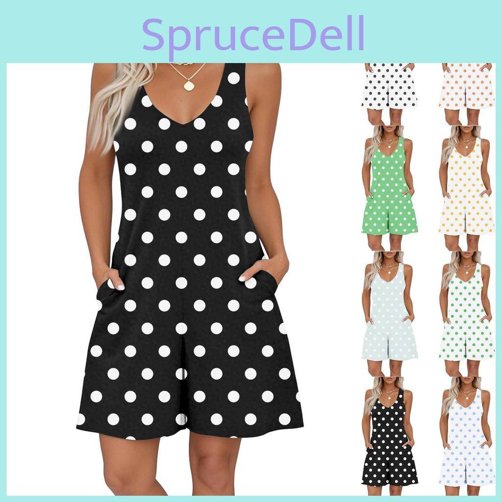 Vneck Sleeveless Womens Jumpsuit Printed Spring And Summer Casual Jumpsuit Shorts