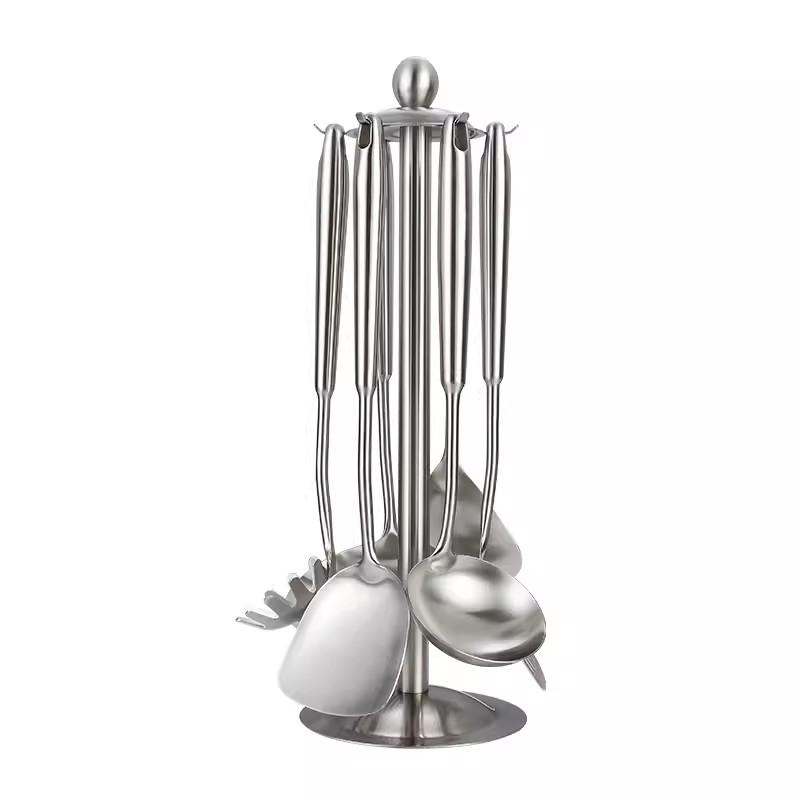 6/7Pcs Stainless Steel Cooking Tools Set, Pro Metal Kitchen Serving Utensils - Spatula Ladle Skimmer Pasta Server Serving Spoon