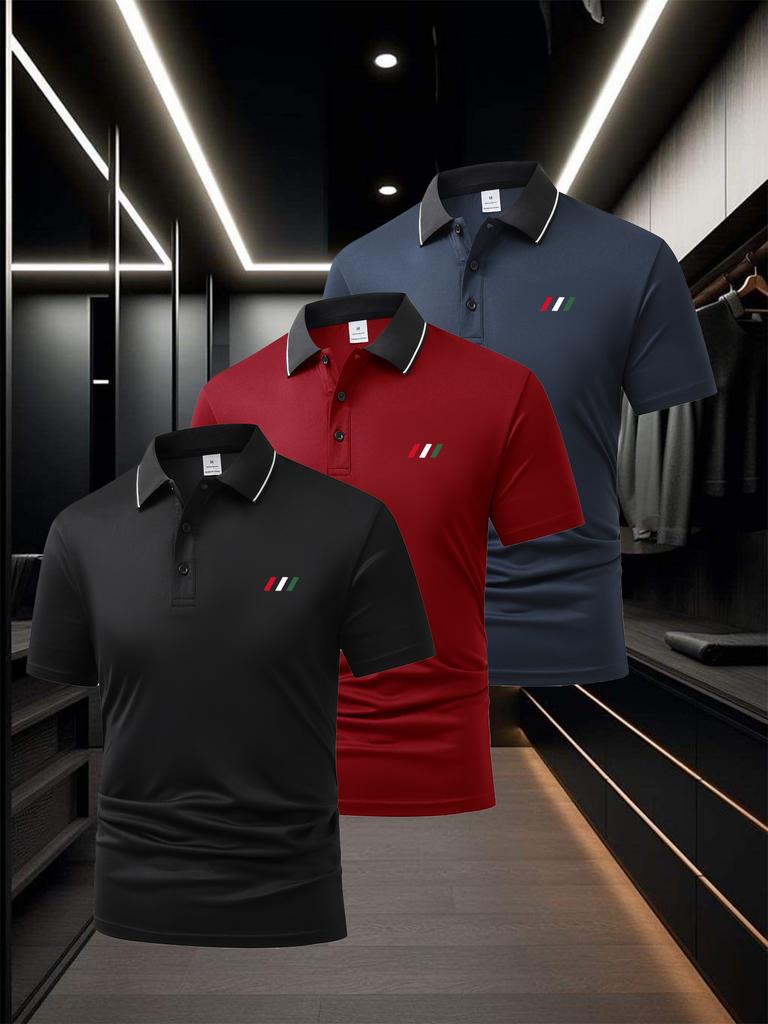Men's Piped Trim Short Sleeve Polo Shirt, Casual Shopping Market Tops, Regular Fit for Grocery Errands Outdoor Stroll Commute Daily Wear