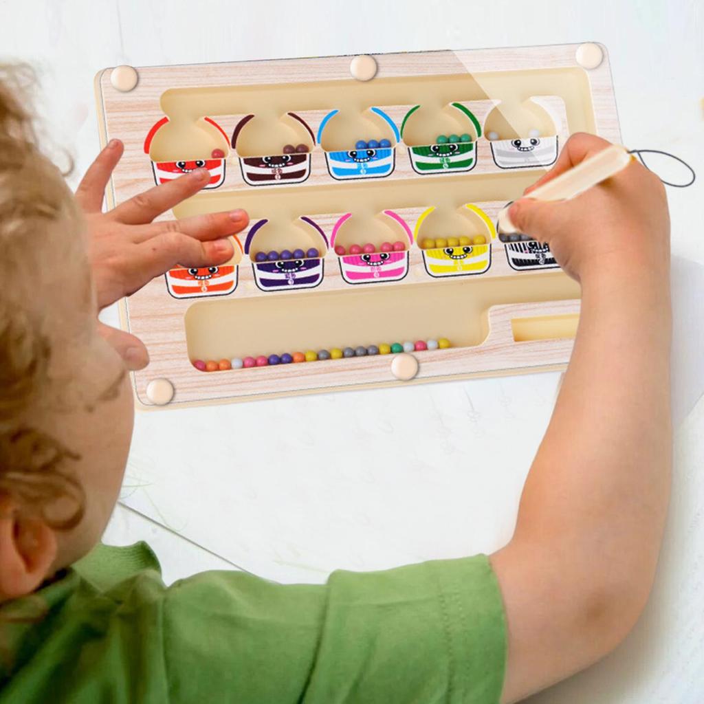 Montessori Magnetic Color Sorting Maze Number Maze Toys Wooden Puzzle Activity Board Fine Motor Toys for Toddlers Boys Girls