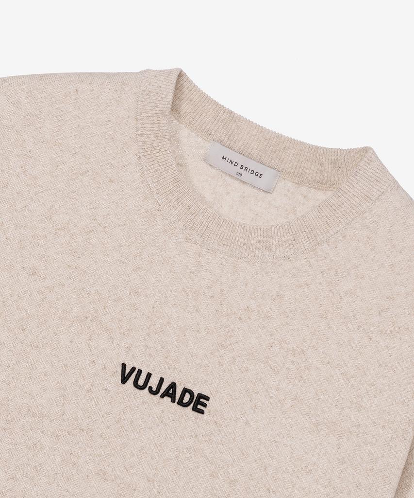 MINDBRIDGE [Couture] Lettering Semi-Overfit Beige Short Sleeve Knit