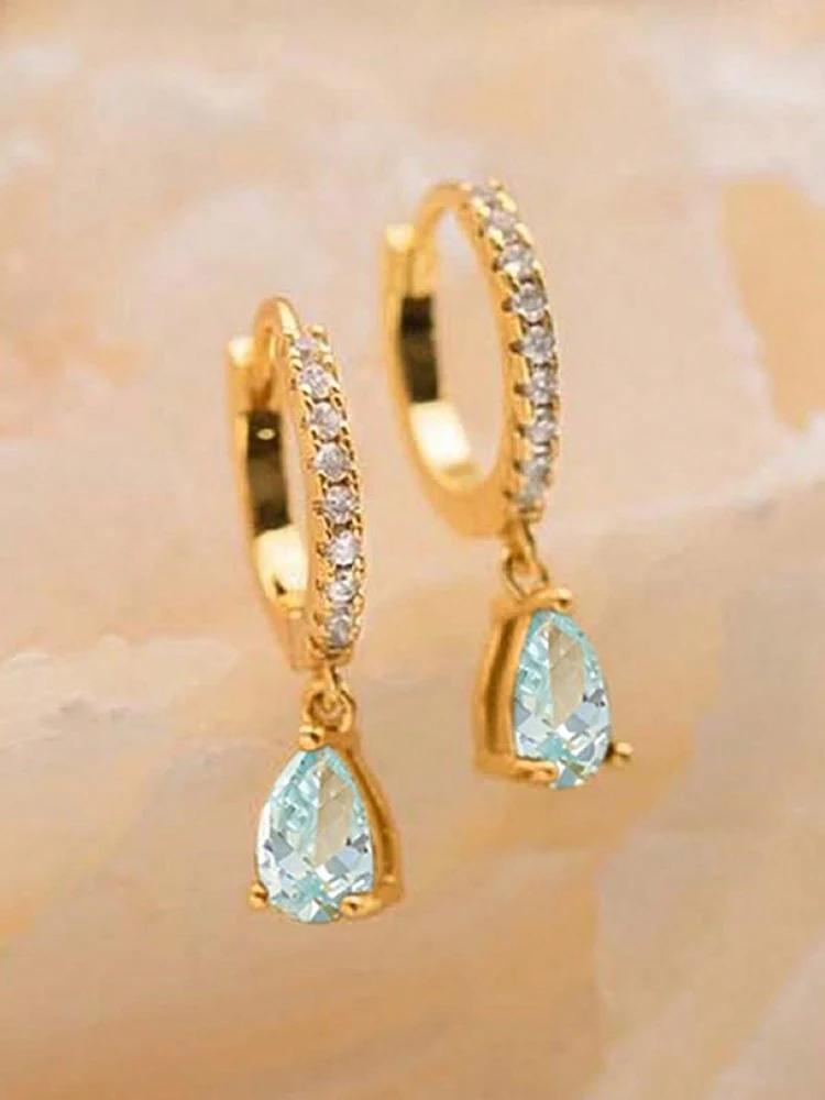Copper Colorful Zircon Simple Fashion Water Drop Hoop Earring For Women Dating Partyt High Quality Fine Jewelry