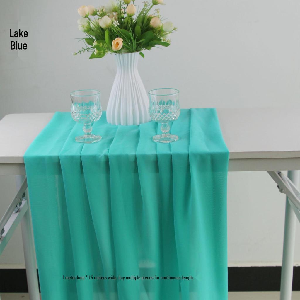 Blue Chiffon Semi-Transparent Fabric for Wedding Decor and Drapery