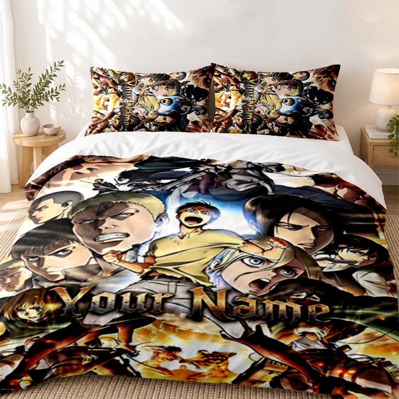 Attack on Titan Custom Name 3pc set Perfect for bedroom use Comfortable bedding set includes a duvet cover and two pillowcases Ideal birthday or Chris