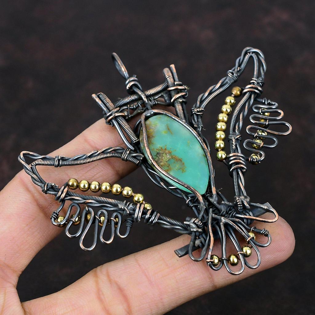 Chrysoprase Pendant Copper Wire Wrapped Pendant Owl Pendant Copper Jewelry Handmade Pendant Wire Wrap Jewelry Gemstone Pendant Wedding Gift
