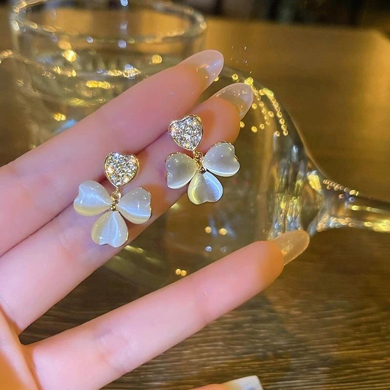 Fashion Rhinestone Transparent Heart Earrings for Women Advanced Design Luxury Zircon Earrings Wedding Party Jewelry Gift