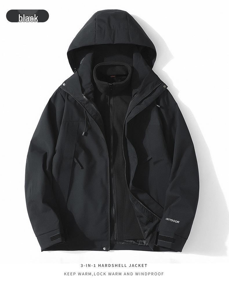Unisex 3-in-1 Waterproof Windbreaker Jacket, Detachable Fleece-Lined Set, Thickened for Mountaineering, Couple Style