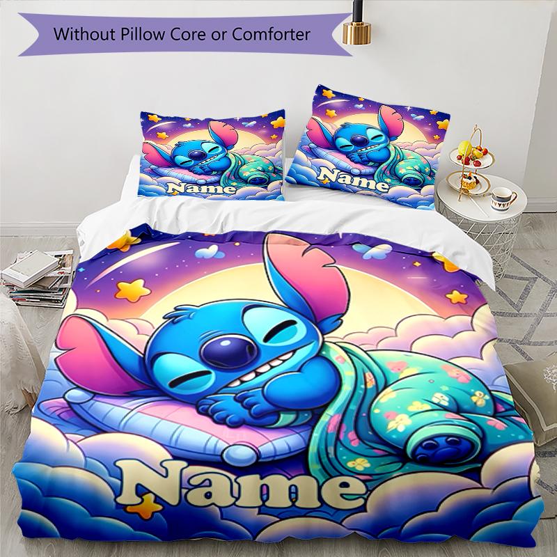 3pcs Custom Name Stitch Bedding Set Duvet Cover Closure Includes 1 Duvet Cover & 2 Pillowcases, Soft and Comfortable for All Seasons.