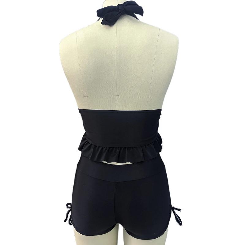 Halter Tankini Two Piece Swimsuit Women 2025 Solid Swimwear Female Bathers Bathing Swimming Swim Suit Beach Wear XXL