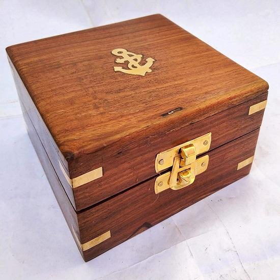 Brunton Compass Square Antique Finish with Wooden Box Collectible Gift