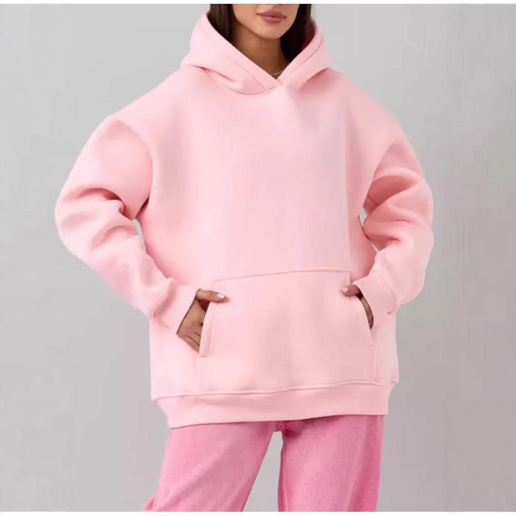 2025 Autumn/Winter Women's Fashion Casual Solid Color Loose Hooded Sweatshirt