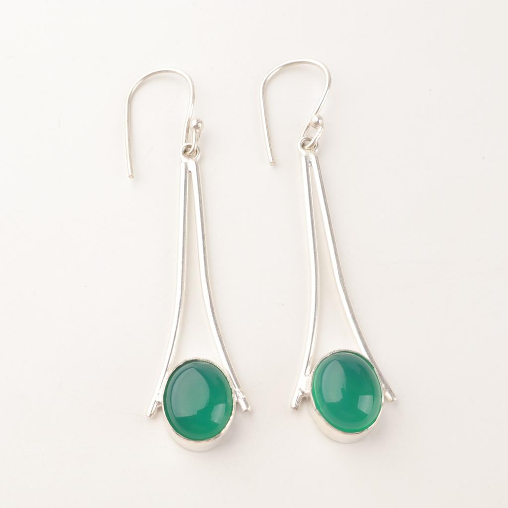 Green Onyx Gemstone Engagement New Drop Friend Gift Earrings 925 Sterling Silver EE-136-30