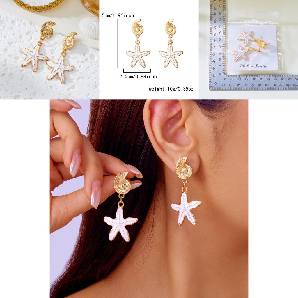 Summer Ocean Starfish Earrings With Alloy Shell Design For Women Beach Jewelry