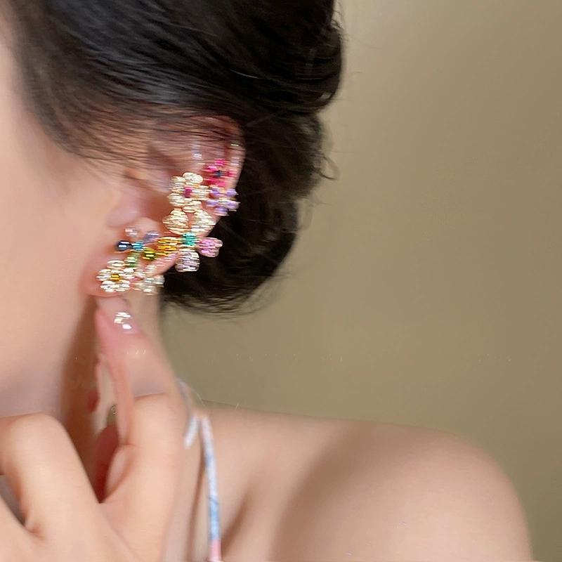 

Elegant Colorful Zircon Flower Earrings Lightweight Dainty Jewelry for Women Daily Wear Holiday Gift 1PC