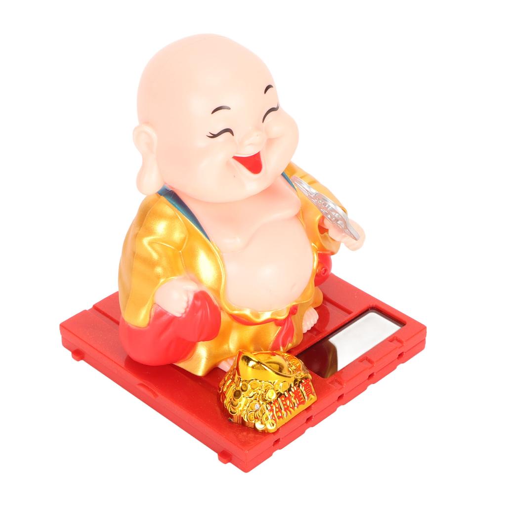 Solar Buddha Figurine Maitreya Auto Hand Shaking Solar Powered Durable ABS Buddha Statue for Home Car Office Gold