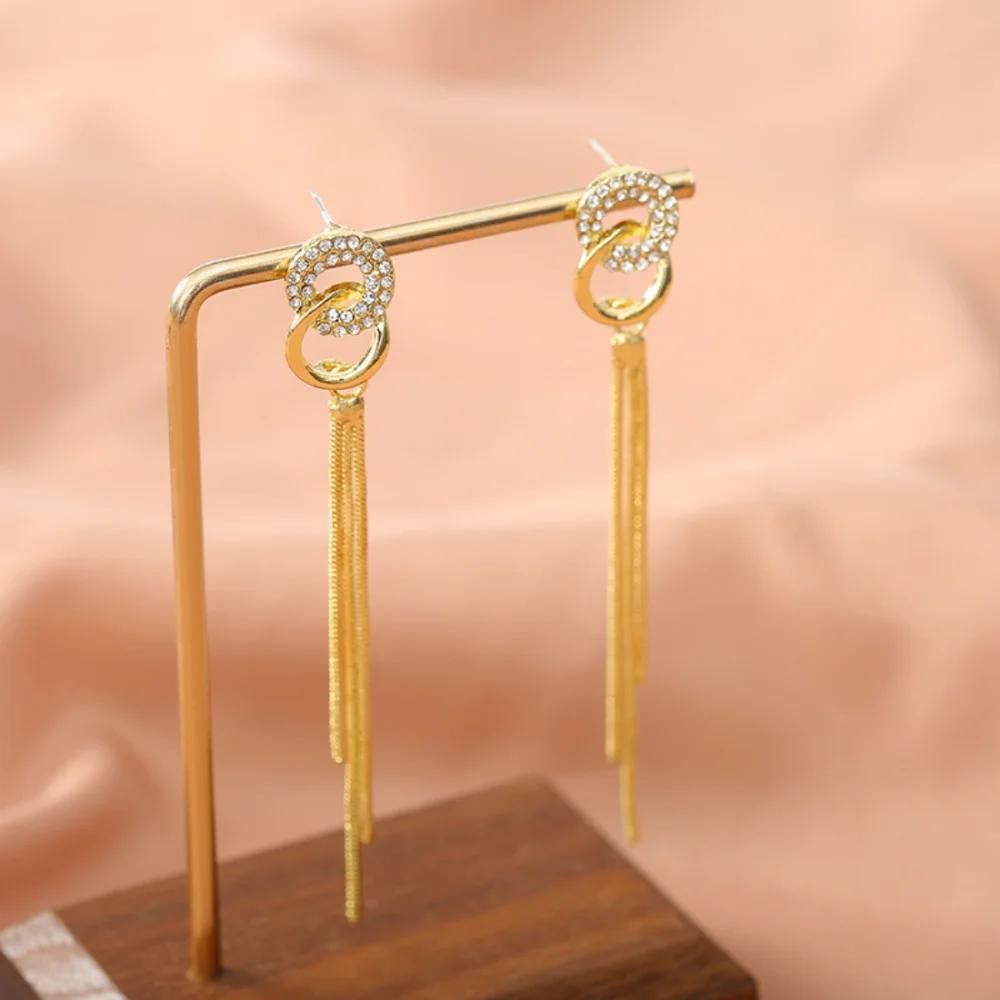New Korea Trendy Luxury Crystal Long Tassel Drop Dangle Earrings for Women Charm Geometric Circle Pendants Earring Party Jewelry
