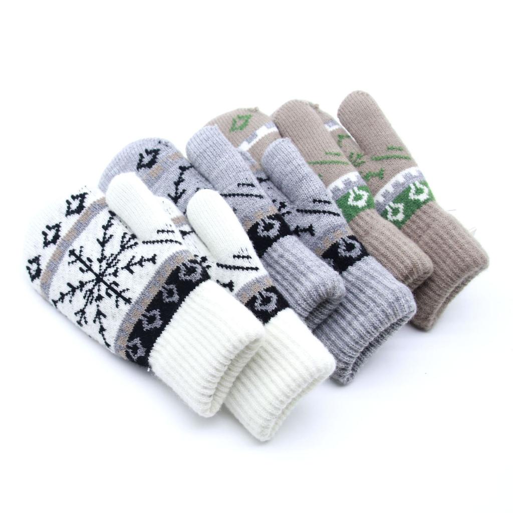 New Winter Thickened Plush Warm Snowflakes Finger Gloves For Men Women Knitted Mittens Outdoor Cycling Skiing Knitting Gloves