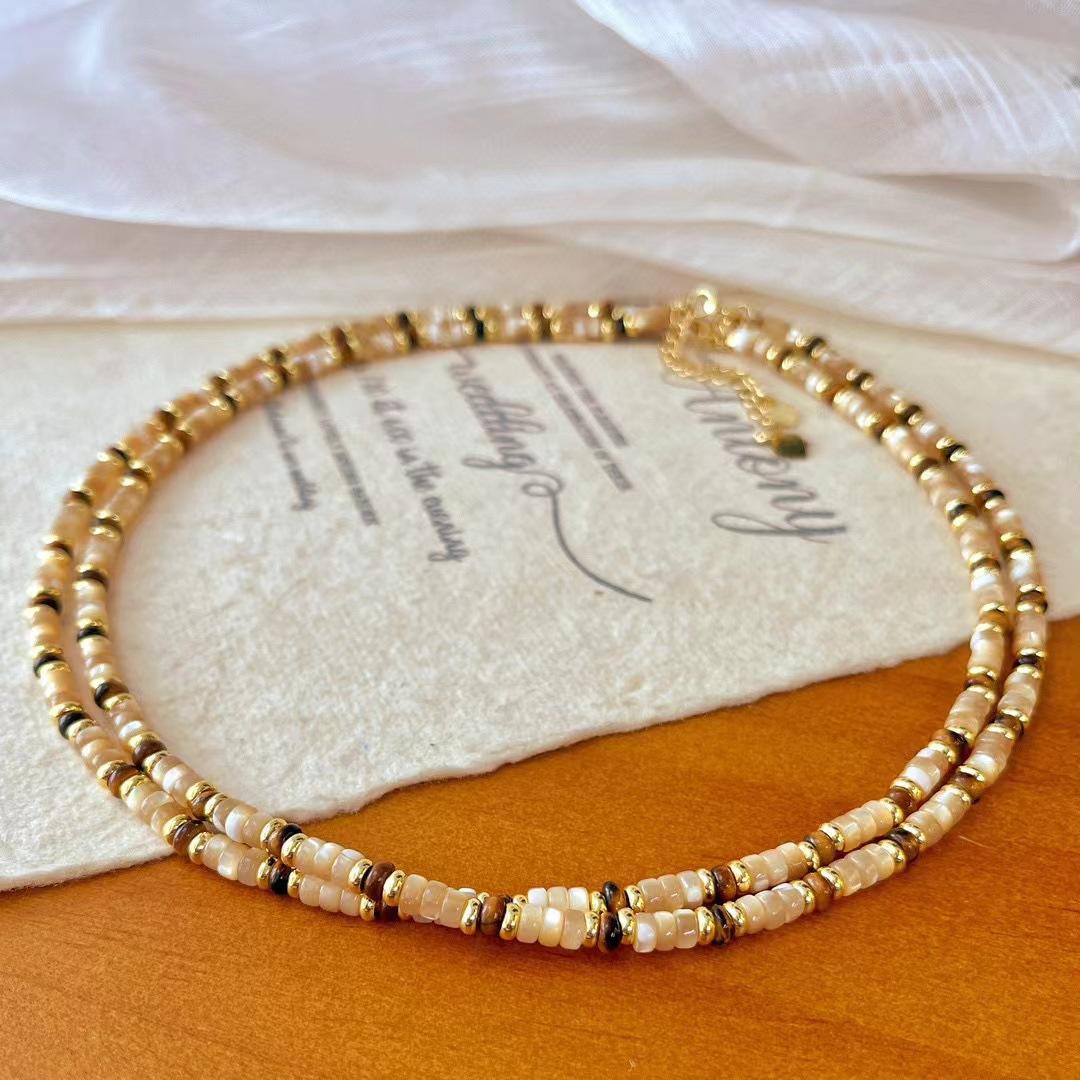 

Vintage Maillard Style Natural Tiger S Eye Stone Natural Shell Collarbone Chain Neck Chain Necklace Atmosphere Neck Decoration Autumn