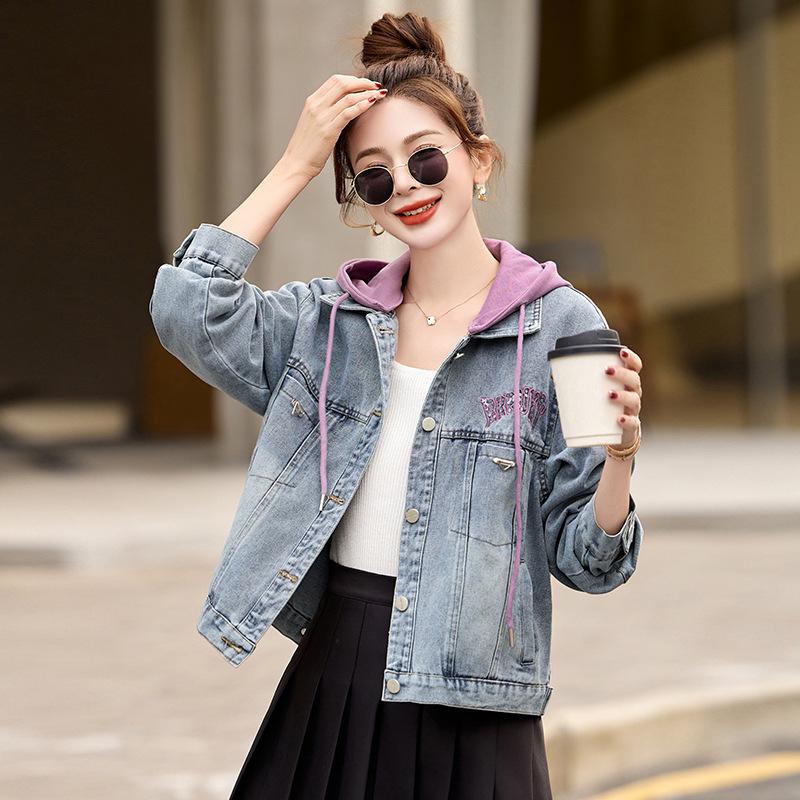 Spring 2025 Women's Spot Denim Jacket with Detachable Hood - Versatile Fashion MZ130