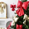 Glace Leather Christmas Bowknot Pendant Large Reusable Bow Hanging Ornament Sparkly Xmas Tree Charm Home Decoration