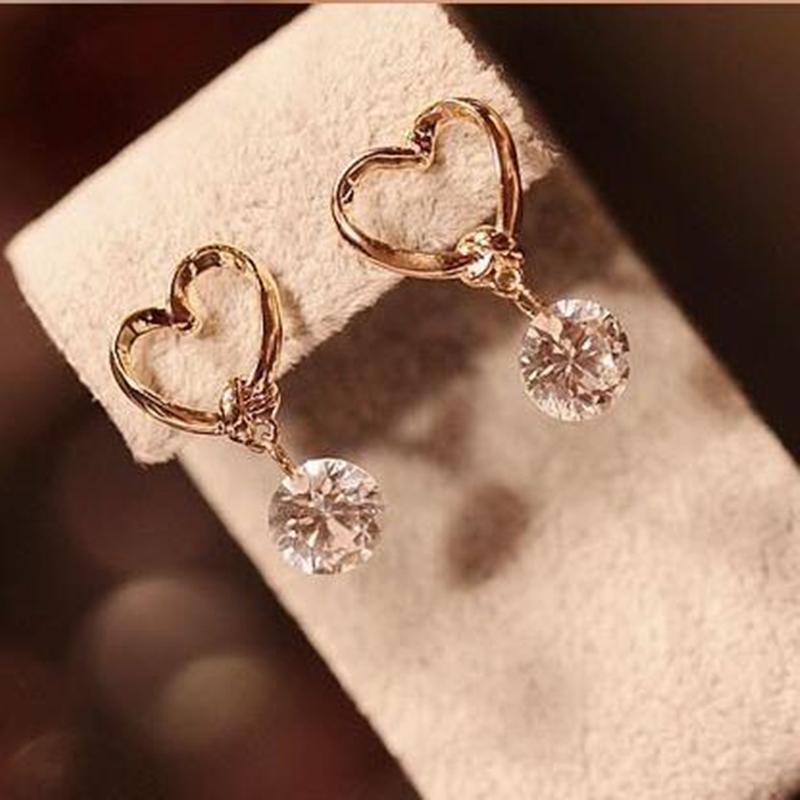 New Fashion Jewelry Drop Earring Love Cz Crystal Pendants Dangling Earrings For Women Boucle D'oreille Femme