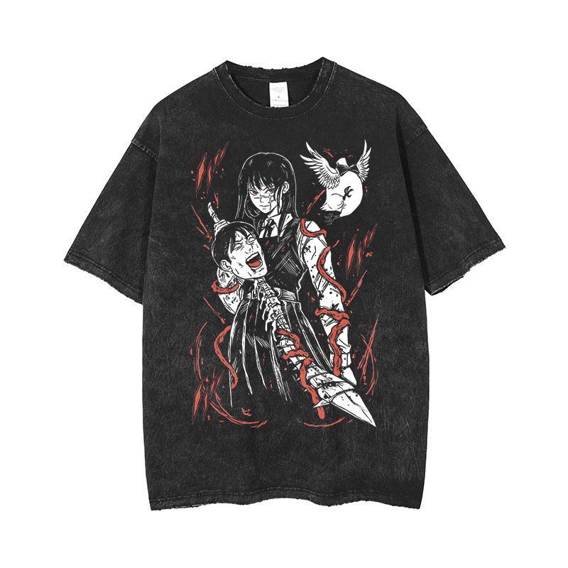 Anime Chainsaw Man Makima Cool Bedrucktes T-Shirt für Herren und Damen Gewaschenes T-Shirt Hohe Qualität Vintage T-Shirt Harajuku Top