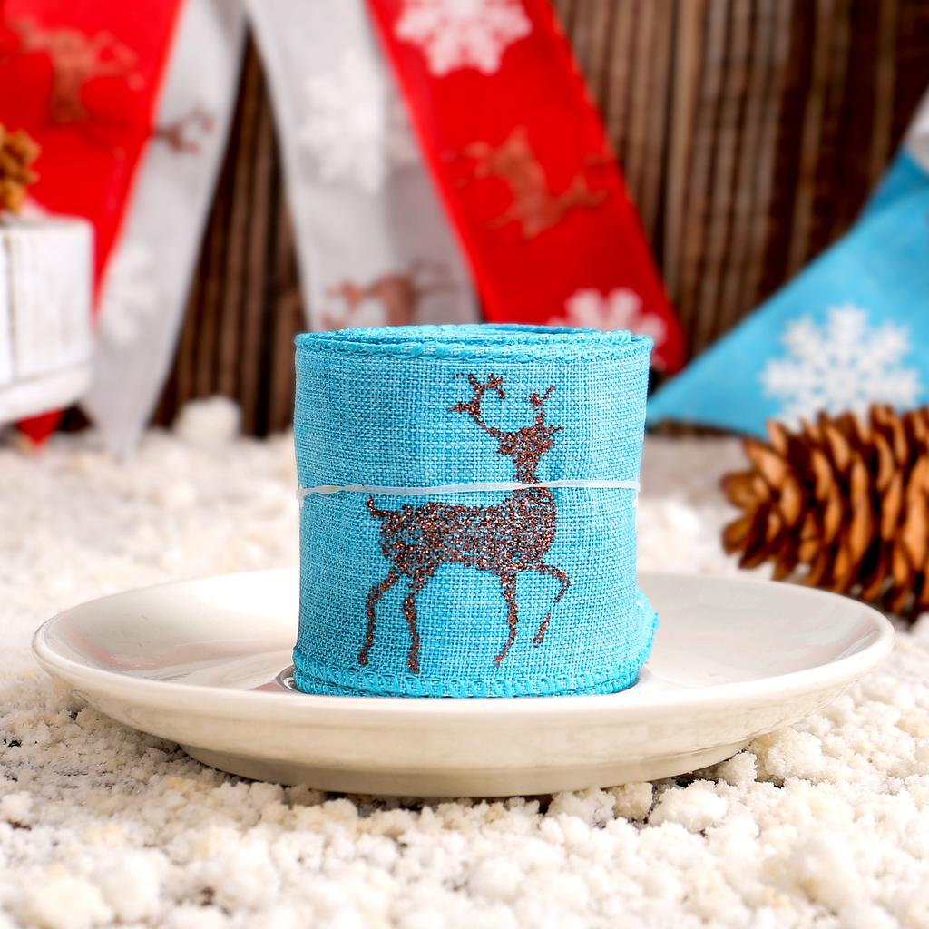 Christmas Bow Decorative Ribbon Christmas Elk Ribbon Diy Imitation Linen Webbing Material Gift Ribbon