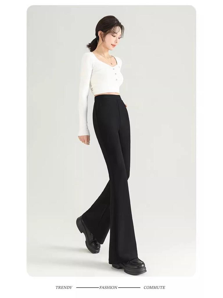 2025 New Women's High-Waisted Micro-Flared Black Pants - Slimming, Comfortable Casual Wear for Spring and Autumn.
