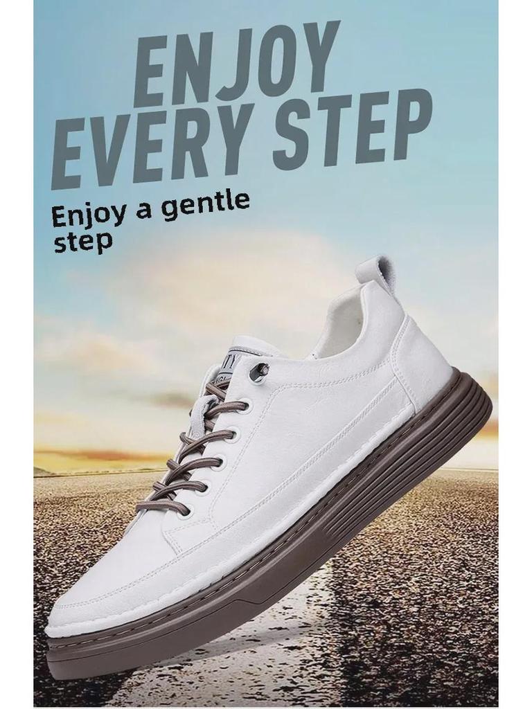 Men's Genuine Leather Versatile Sneakers - Breathable Casual Sports Shoes In Trendy White for Spring 2024
