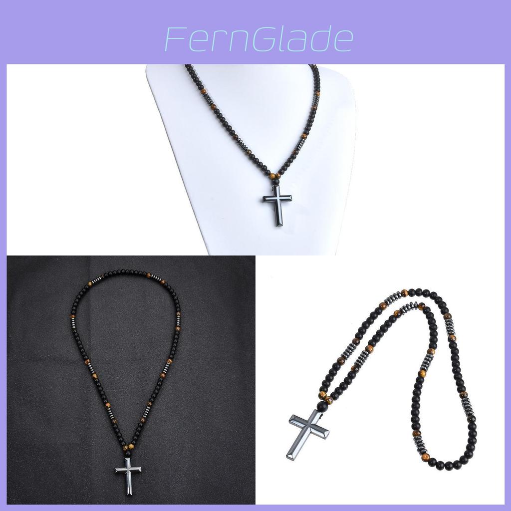 Obsidian Tiger Eye Hematite Cross Beaded Necklace For Men Fashion Accessory