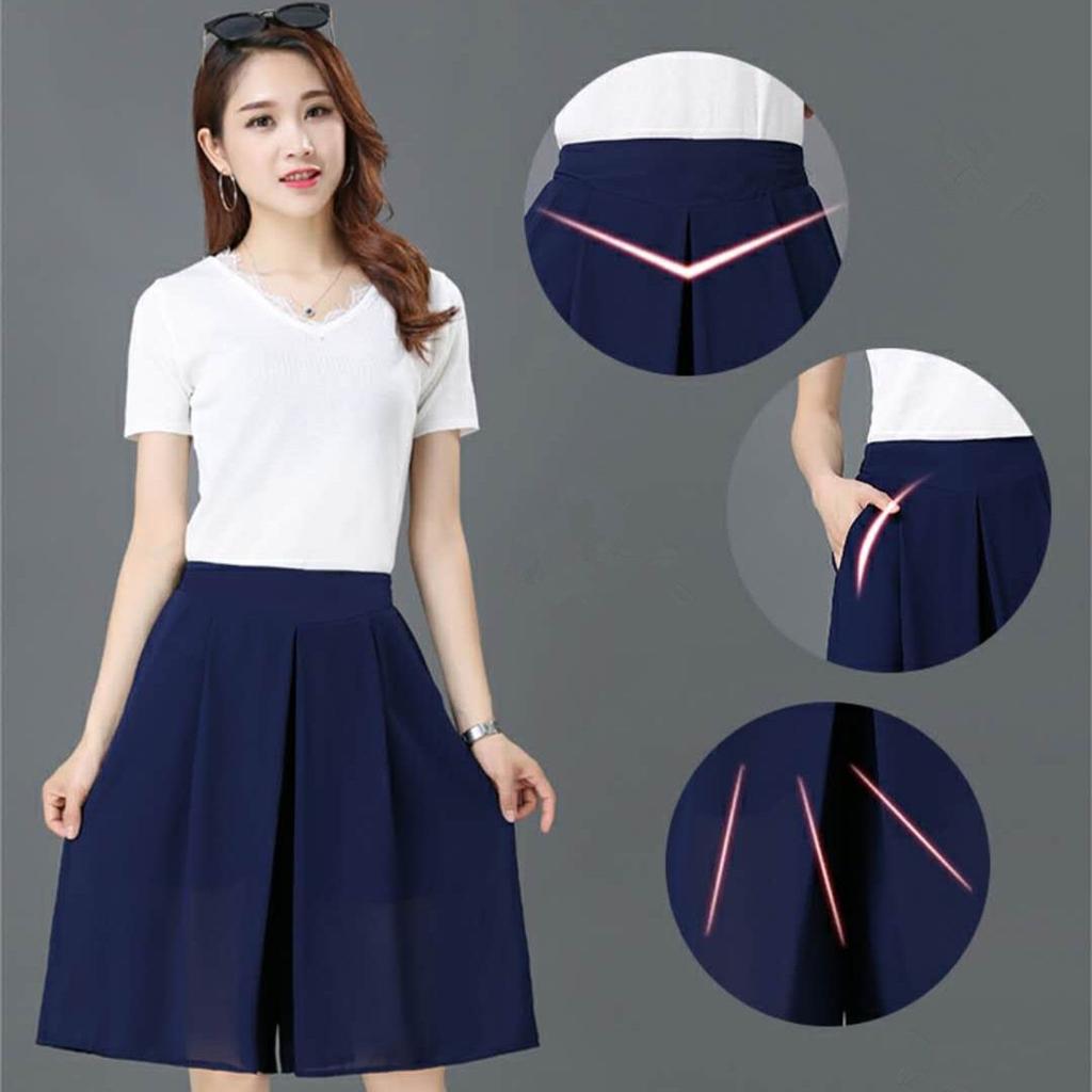 Korean Fashion Summer Women Oversized Chiffon Skirt Pants High Waist Wide Leg Versatile Solid Blue Streetwear Casual Trousers