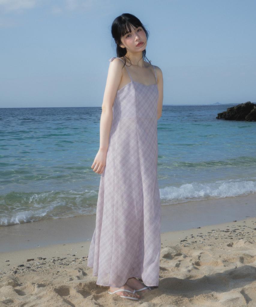 Rose Franz Sheer Grace Slim Long Dress [Pink]