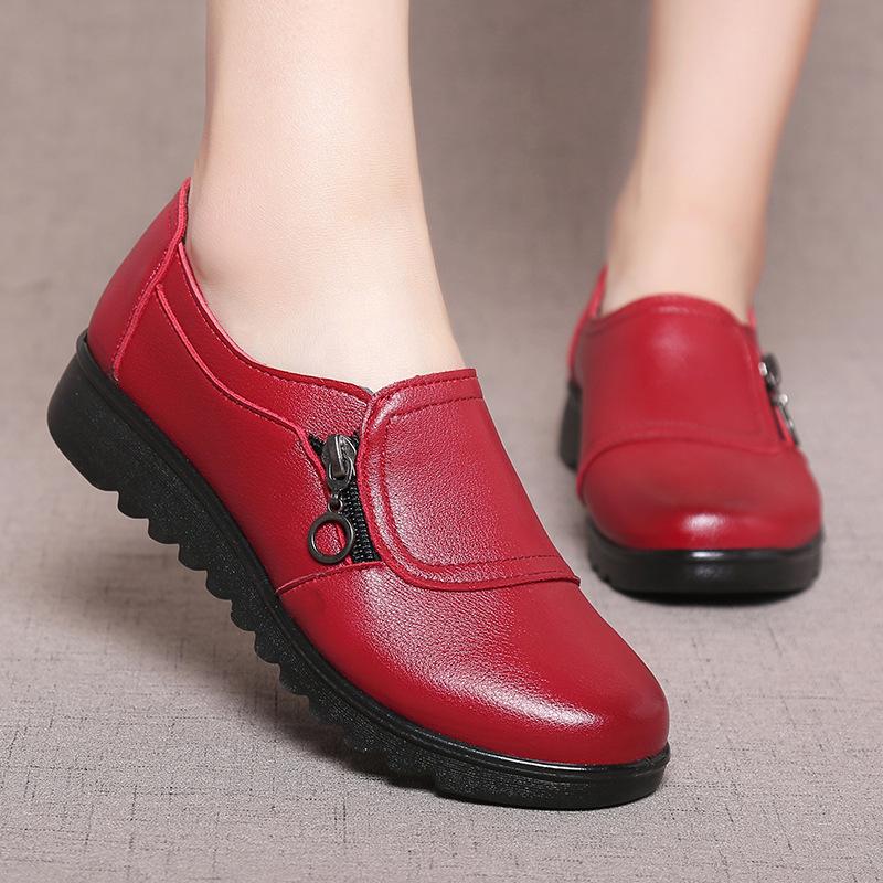 Women's Spring/Autumn Simple Soft-soled PU Leather Shoes for Middle-aged and Elderly People, Plain Color, Low-cut, Everyday Shoes