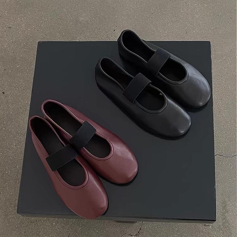 Leather Lazy Clouds Literary Gentle Wind Flat Ballet Shoes Grandma Shoes One-word Broadband Mary Jane Single Shoes Women