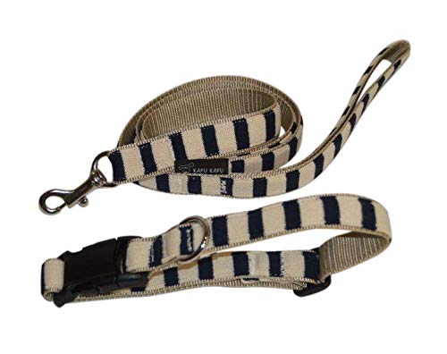 Ошейник Kafkaf, Бордюр BO, Поводок и ошейник, Темно-синий Бежевый, Размер M