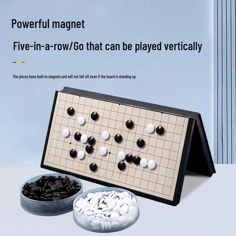 Gomoku Weiqi Magnetic Portable Folding Chess Set - Black & White Beginner Edition for Kids & Adults with Storage Feature
