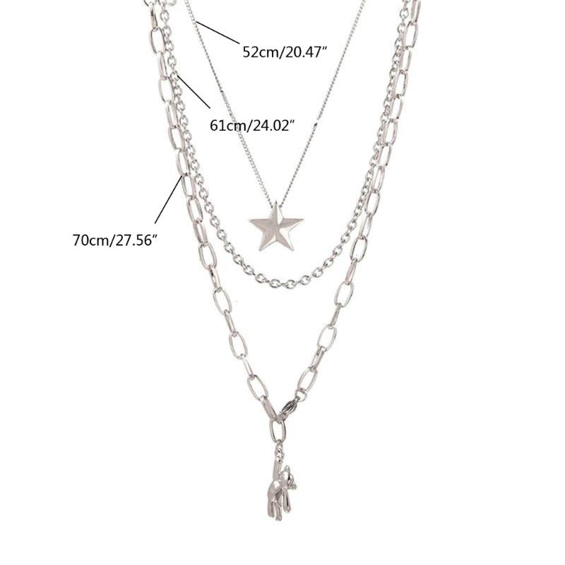 Female Niche Collarbone Chain Three-Layer Bear Star Tassels Necklace Student Simple Temperament Cold Wind Necklace