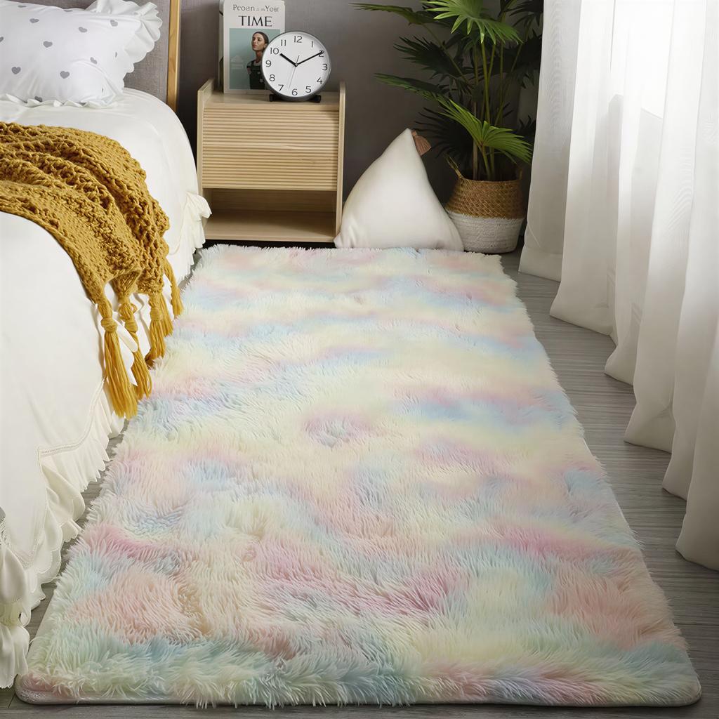 Tie Dye Shaggy Area Rug Soft Fluffy Non Slip Bedroom Carpet Plush Bedside Mat for Living Room Decor