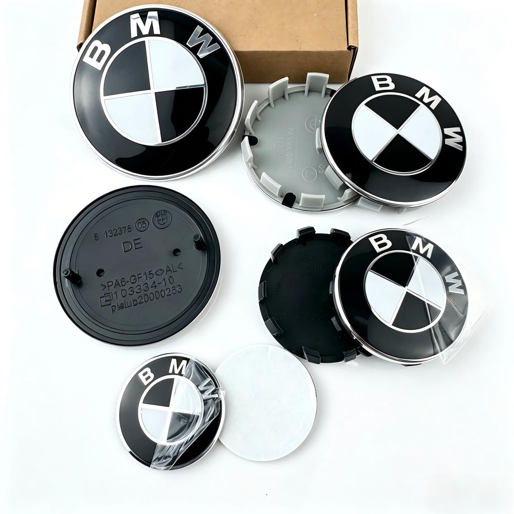 7pcs for BMW E36 E46 E53 E90 E60 E61 E93 E87 50th Car Hood Front Rear Trunk Emblem Wheel Center Hub Cap X1 X3 X5 F30 F20 G30