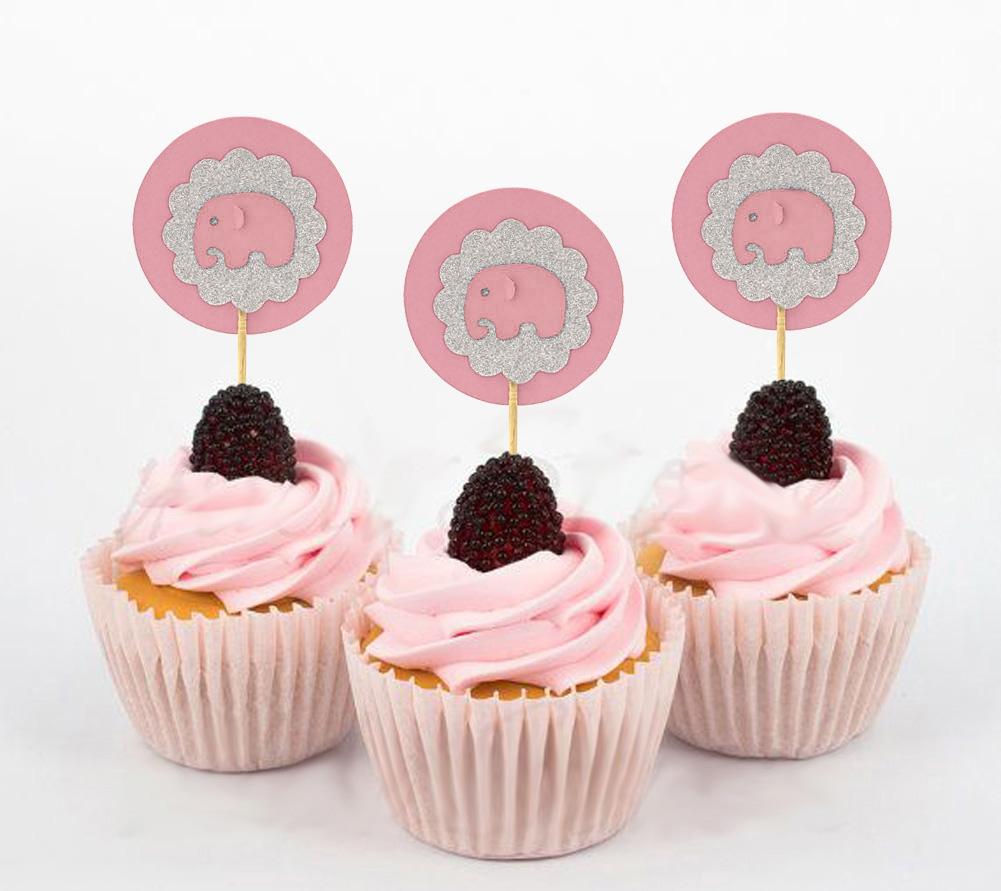 Lembrancinha Querida| Toppers de Cupcake de Elefante| Aniversário Chá de Bebê Decorações de Sobremesa para Festa - Pacote de