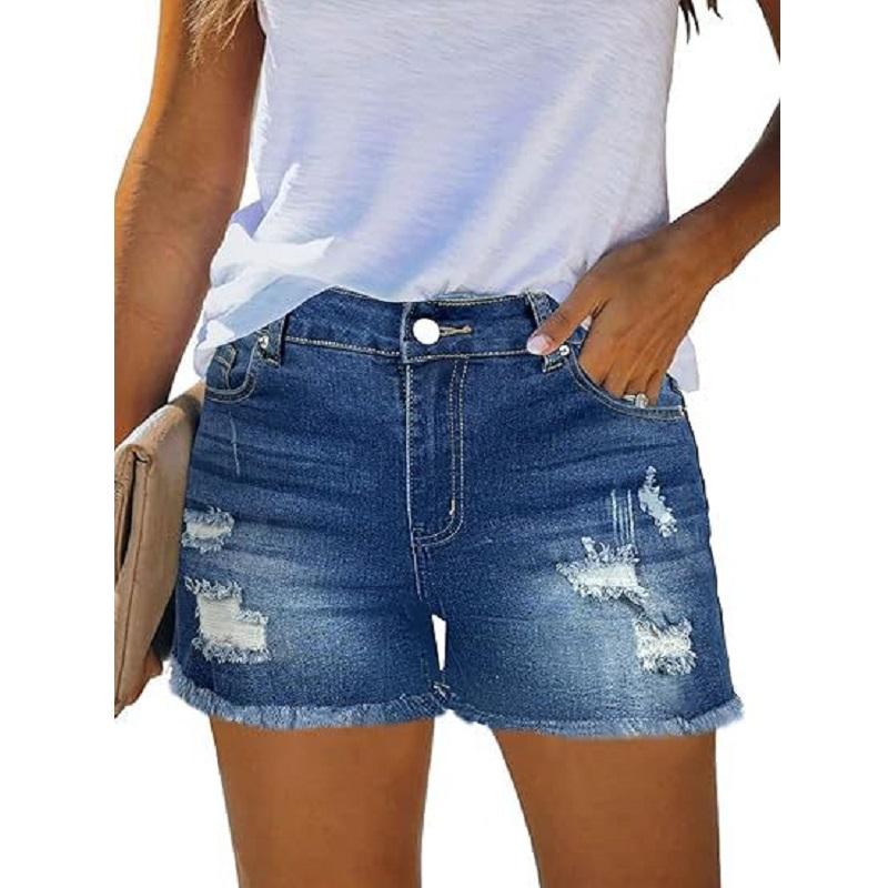 

Женские летние джинсовые шорты с высокой талией, рваные узкие джинсовые брюки с кисточками L синий